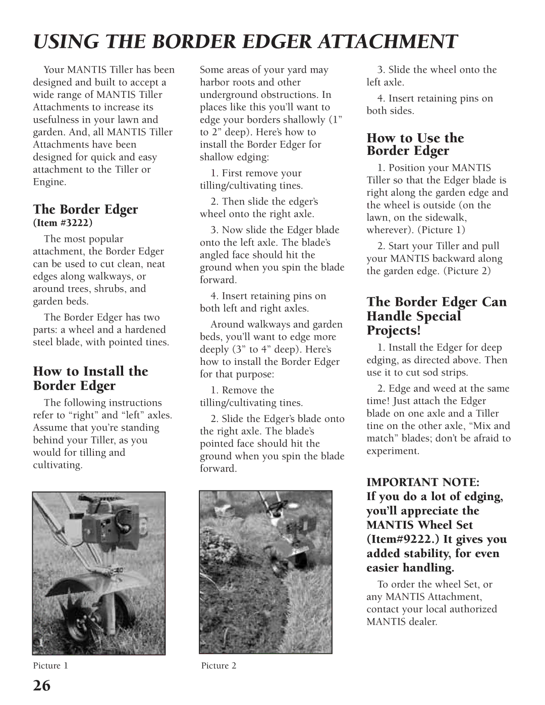 Little Wonder Tiller/Cultivator owner manual Using the Border Edger Attachment, How to Install the Border Edger 