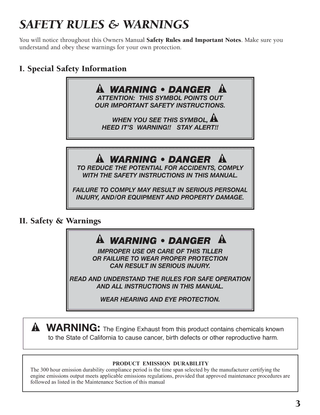 Little Wonder Tiller/Cultivator owner manual Safety Rules & Warnings, Special Safety Information, II. Safety & Warnings 