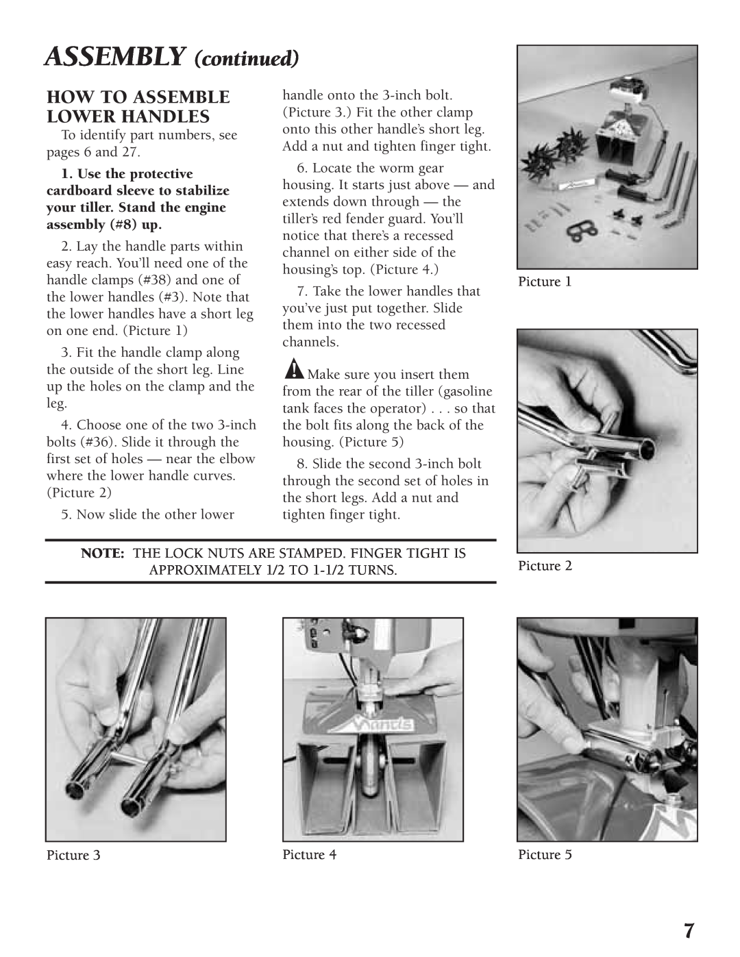 Little Wonder Tiller/Cultivator owner manual ASSEMBLY continued, How To Assemble Lower Handles 