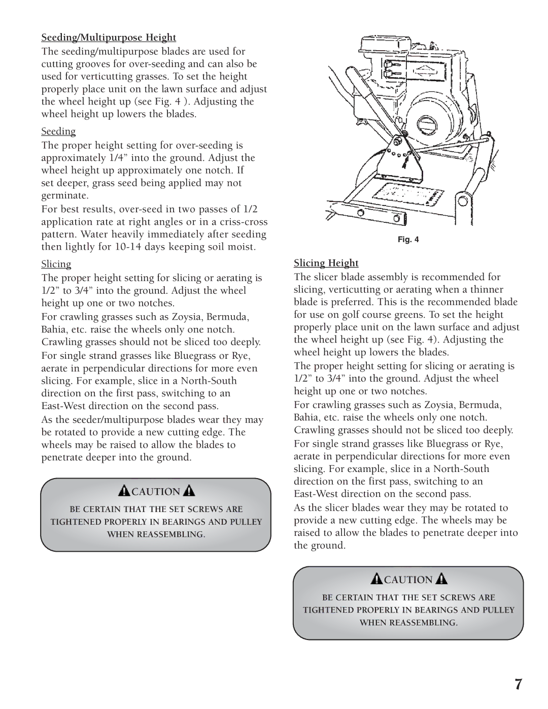 Little Wonder TSS-20, TRS-20 manual Seeding/Multipurpose Height 