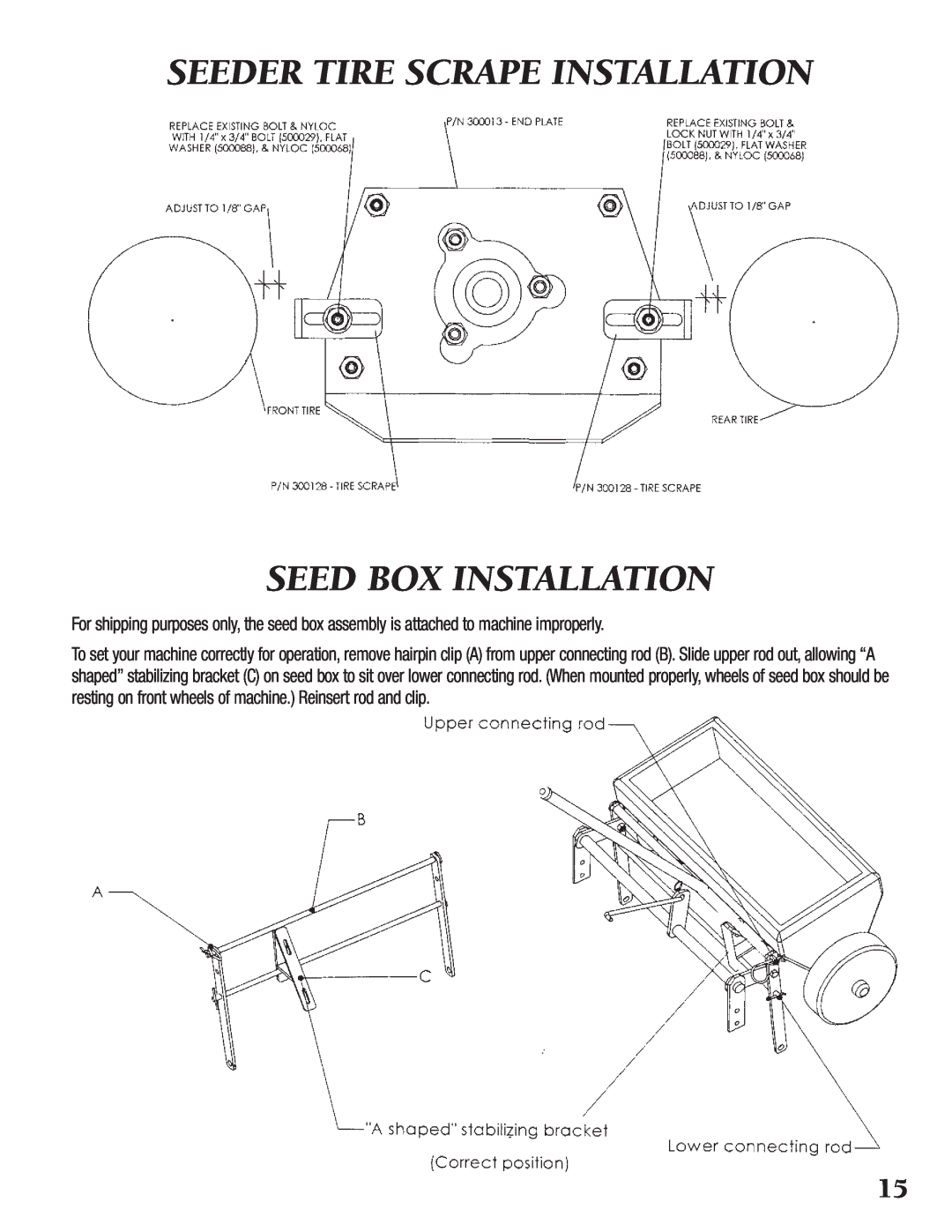 Little Wonder TSS-20, TRS-20 manual Seeder Tire Scrape Installation, Seed Box Installation 