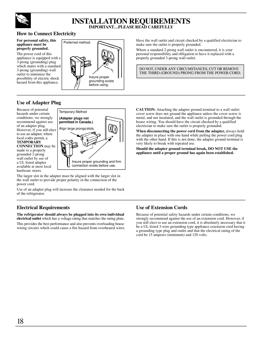 LivinBox Storage Products Co 18, 21, 19, 25, 24, 22 Installation Requirements, How to Connect Electricity, Use of Adapter Plug 