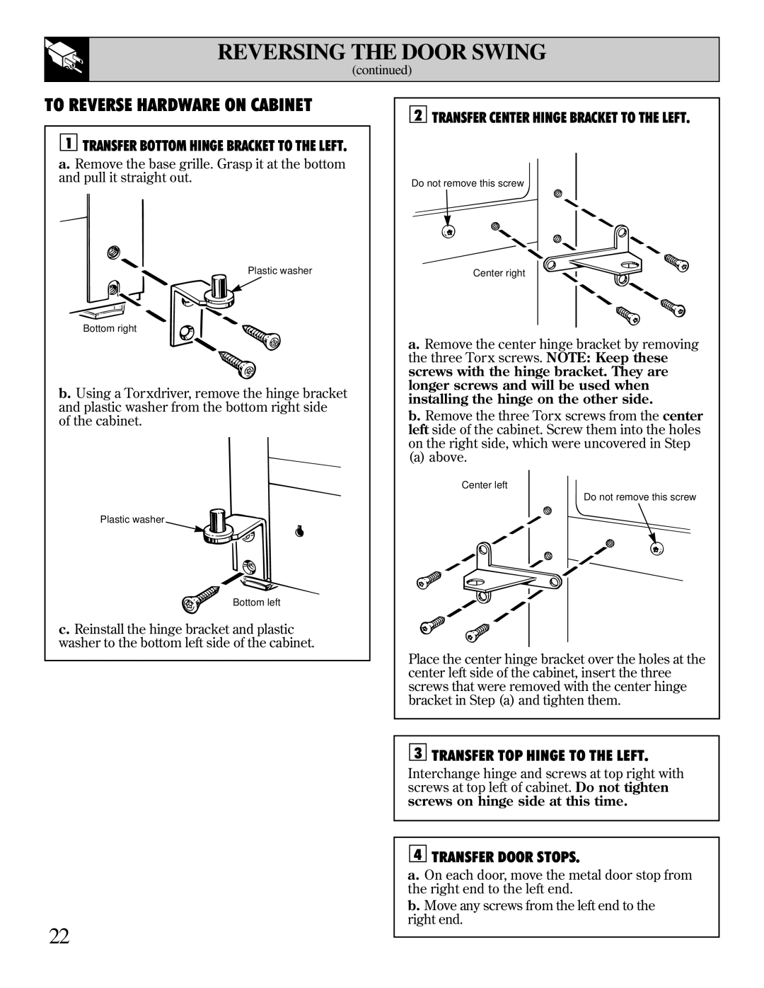 LivinBox Storage Products Co 24, 18, 21, 19, 25, 22 warranty Transfer TOP Hinge to the Left, Transfer Door Stops 