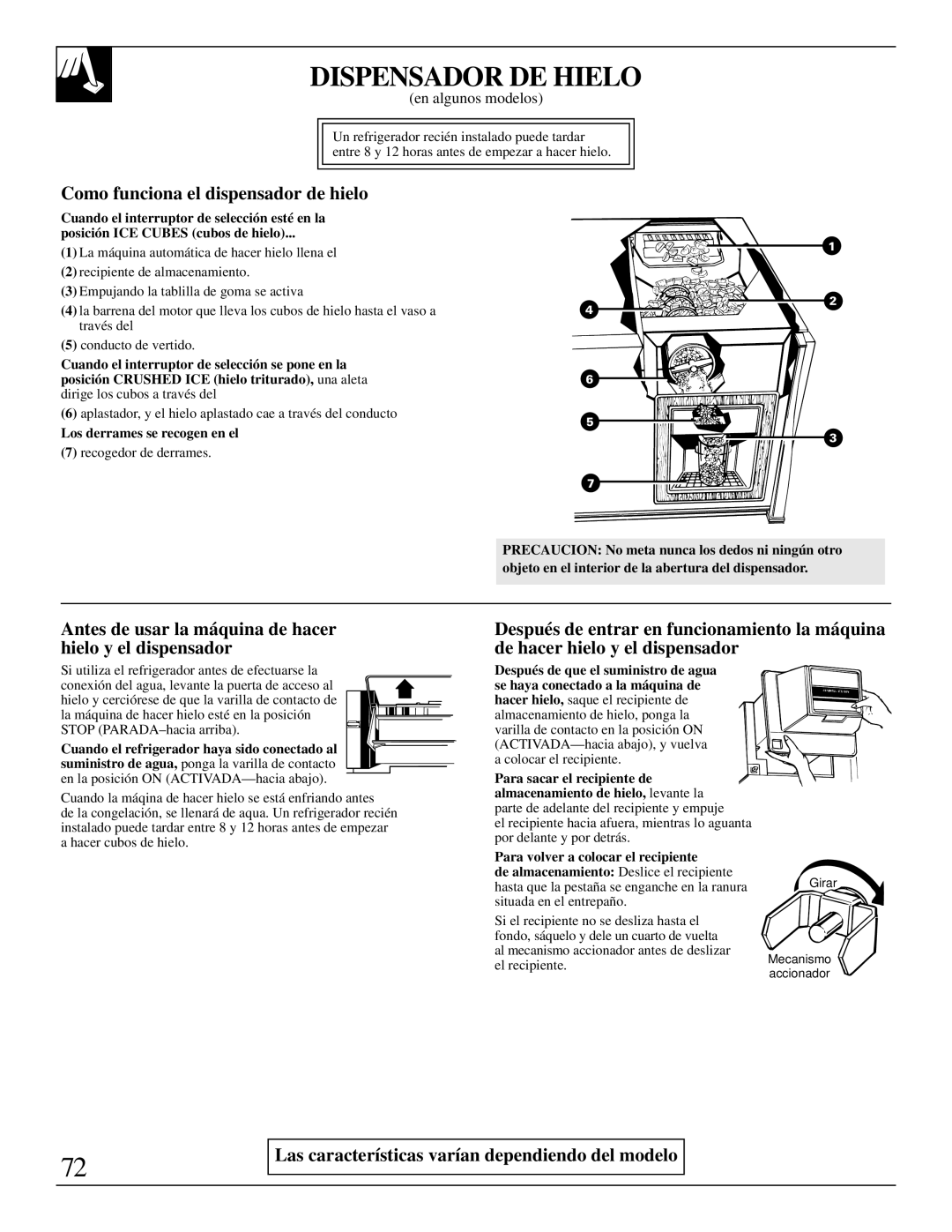 LivinBox Storage Products Co 18, 21, 19, 25, 24, 22 warranty Dispensador DE Hielo, Como funciona el dispensador de hielo 