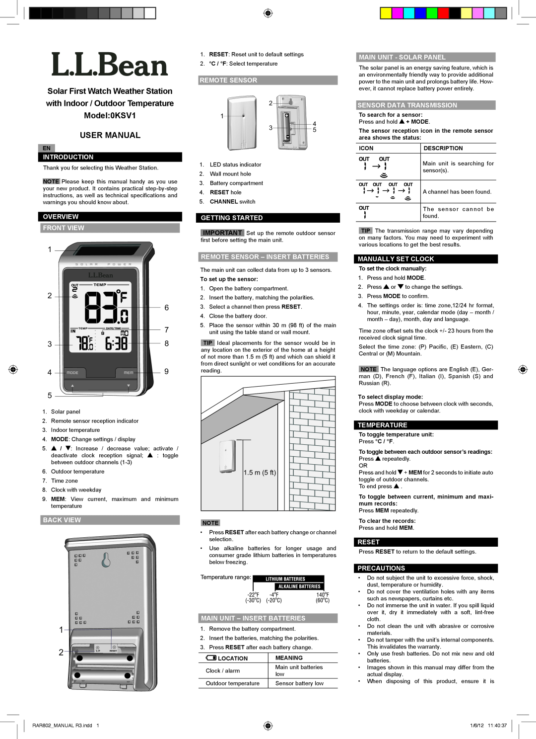L.L. Bean OKSV1 user manual 