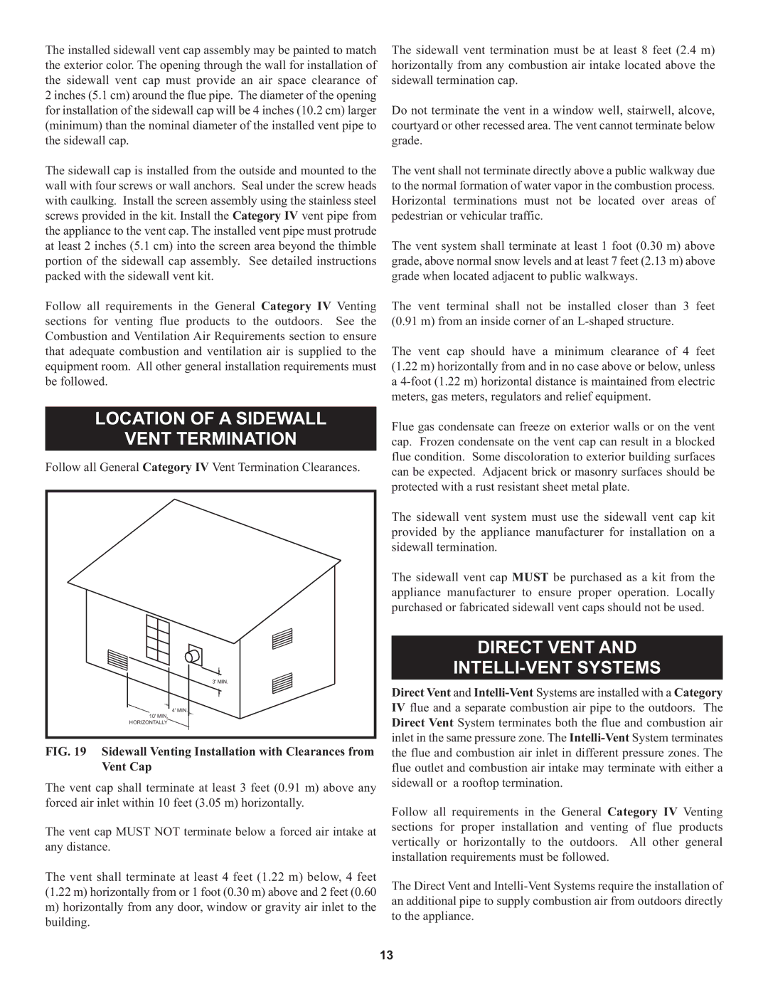 Lochinvar 000 through 2, 1 warranty Location of a Sidewall Vent Termination, Direct Vent INTELLI-VENT Systems 