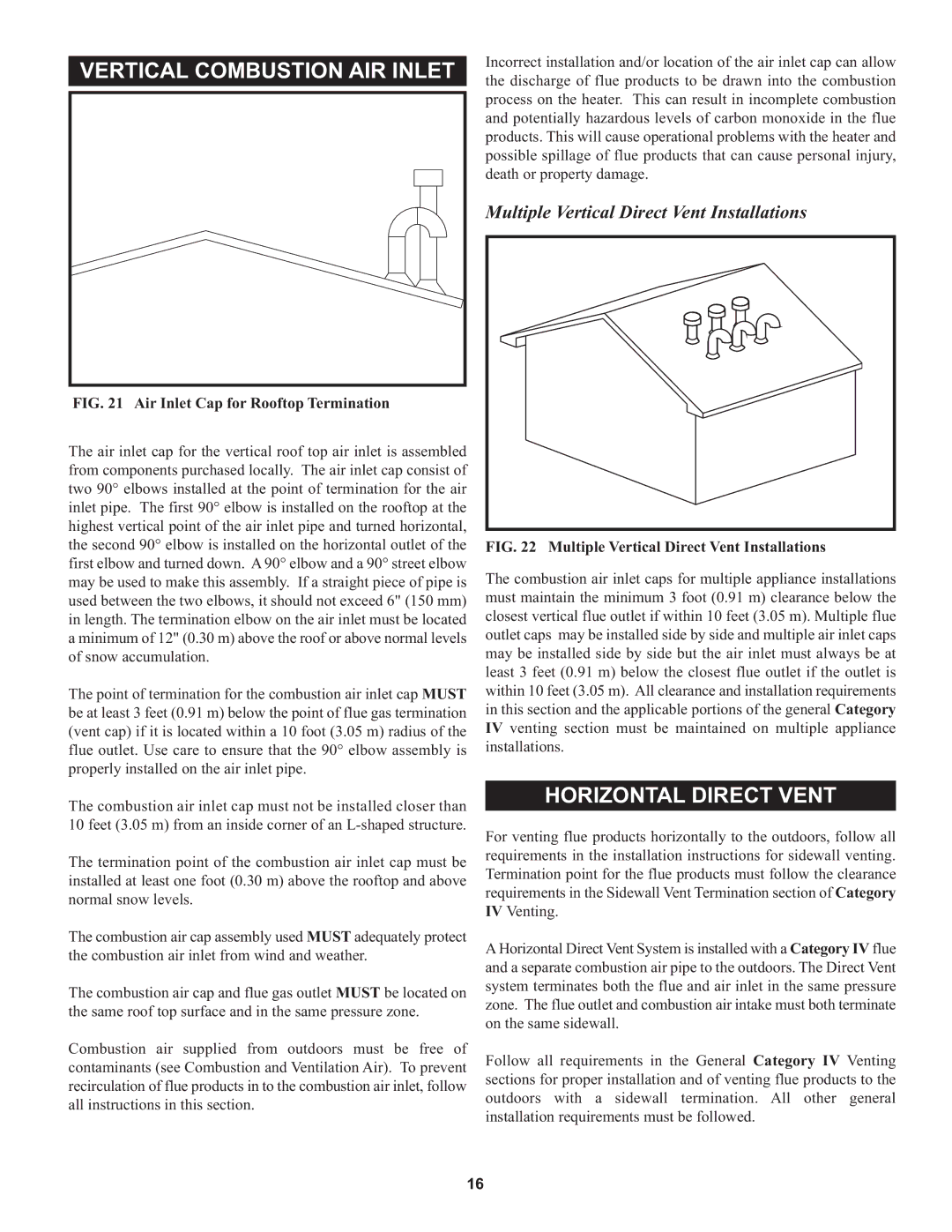 Lochinvar 000 through 2, 1 warranty Horizontal Direct Vent, Multiple Vertical Direct Vent Installations 