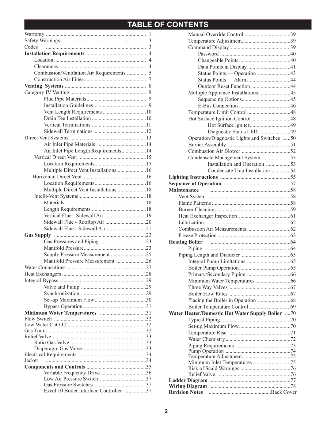 Lochinvar 1, 000 through 2 warranty Table of Contents 