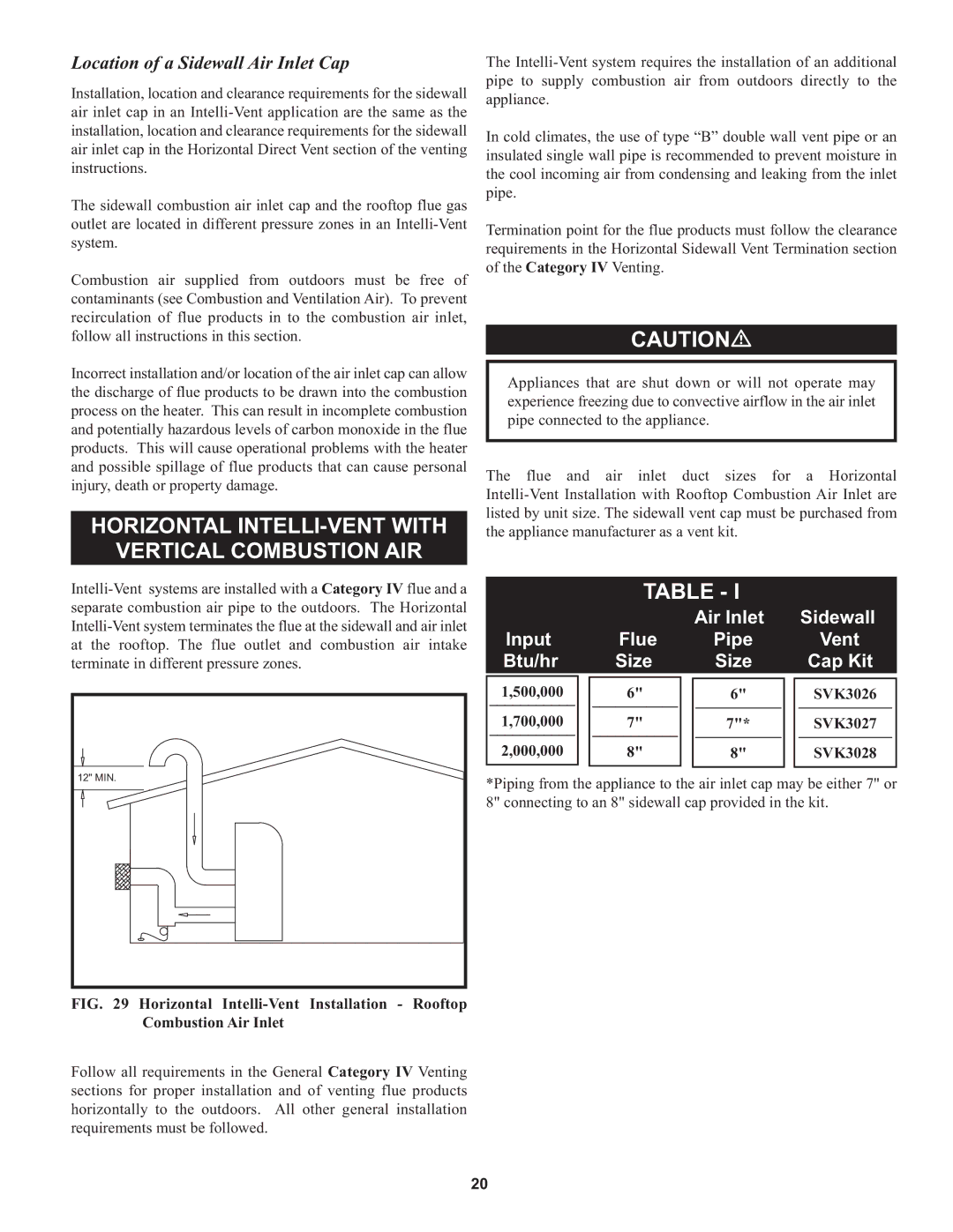 Lochinvar 1 Horizontal INTELLI-VENT with Vertical Combustion AIR, Air Inlet Sidewall Input Flue Pipe, 500,000 SVK3026 