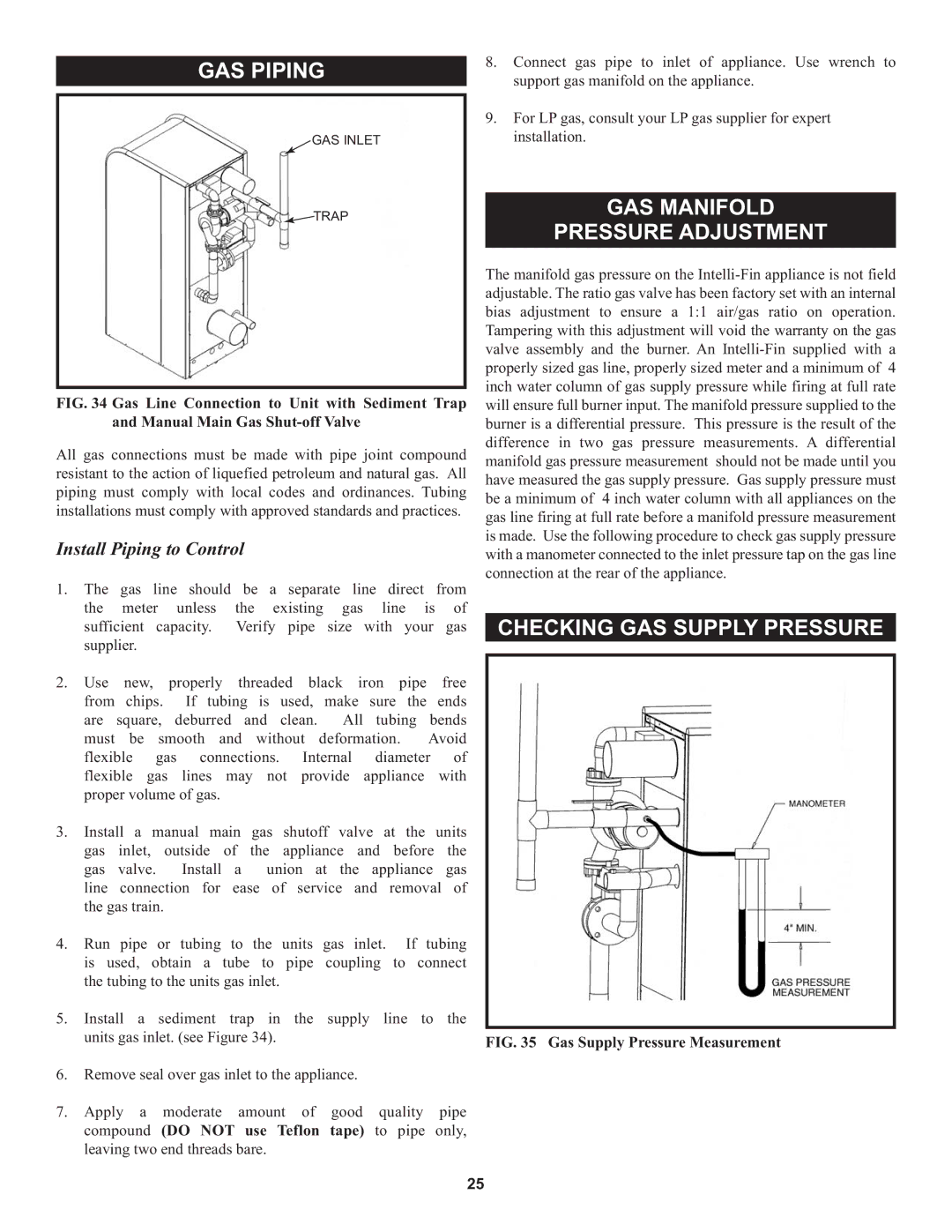 Lochinvar 000 through 2, 1 warranty GAS Piping, GAS Manifold Pressure Adjustment, Checking GAS Supply Pressure 