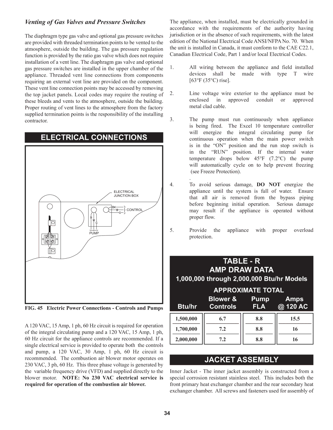 Lochinvar 000 through 2, 1 warranty Electrical Connections, Jacket Assembly 