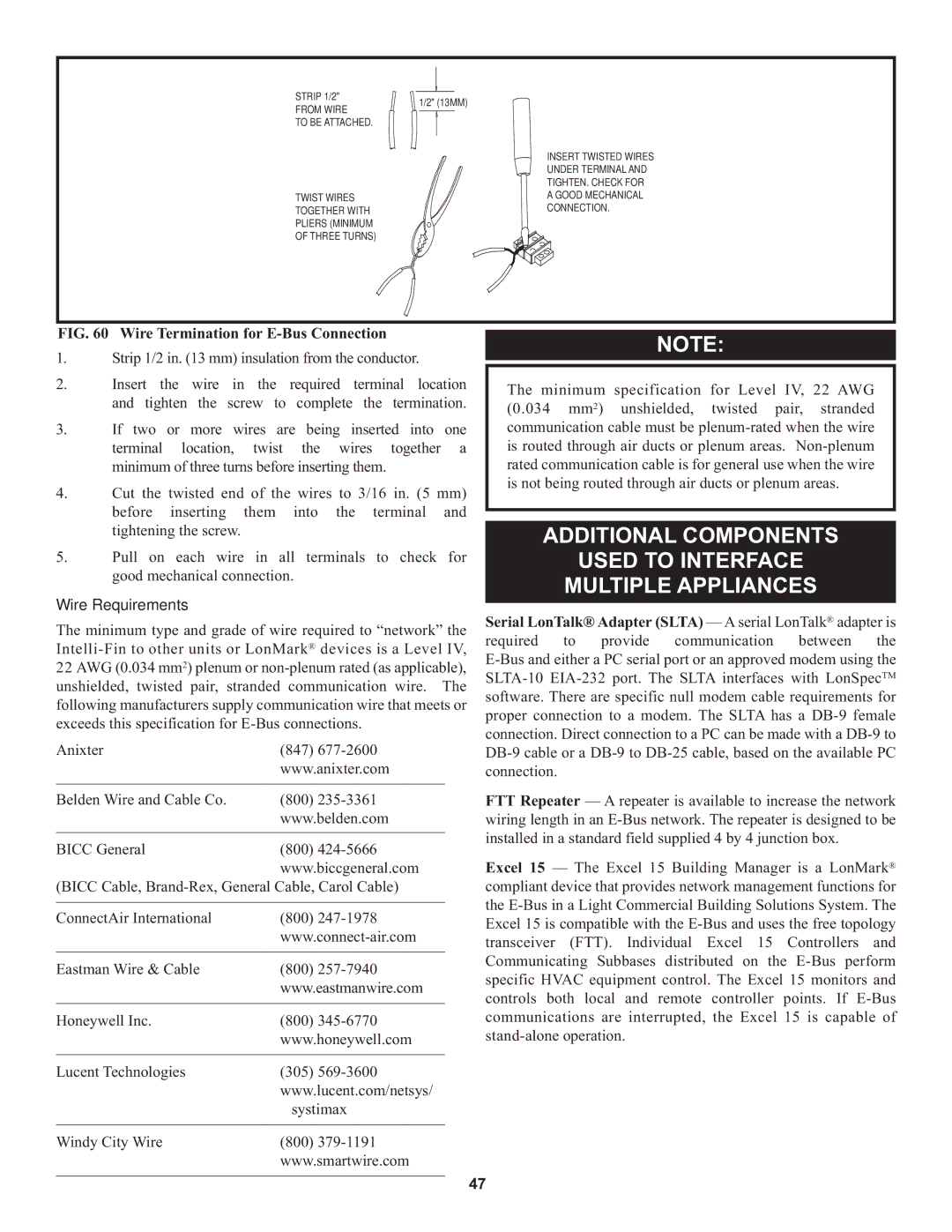 Lochinvar 000, 1 warranty Additional Components Used to Interface Multiple Appliances, Wire Termination for E-Bus Connection 