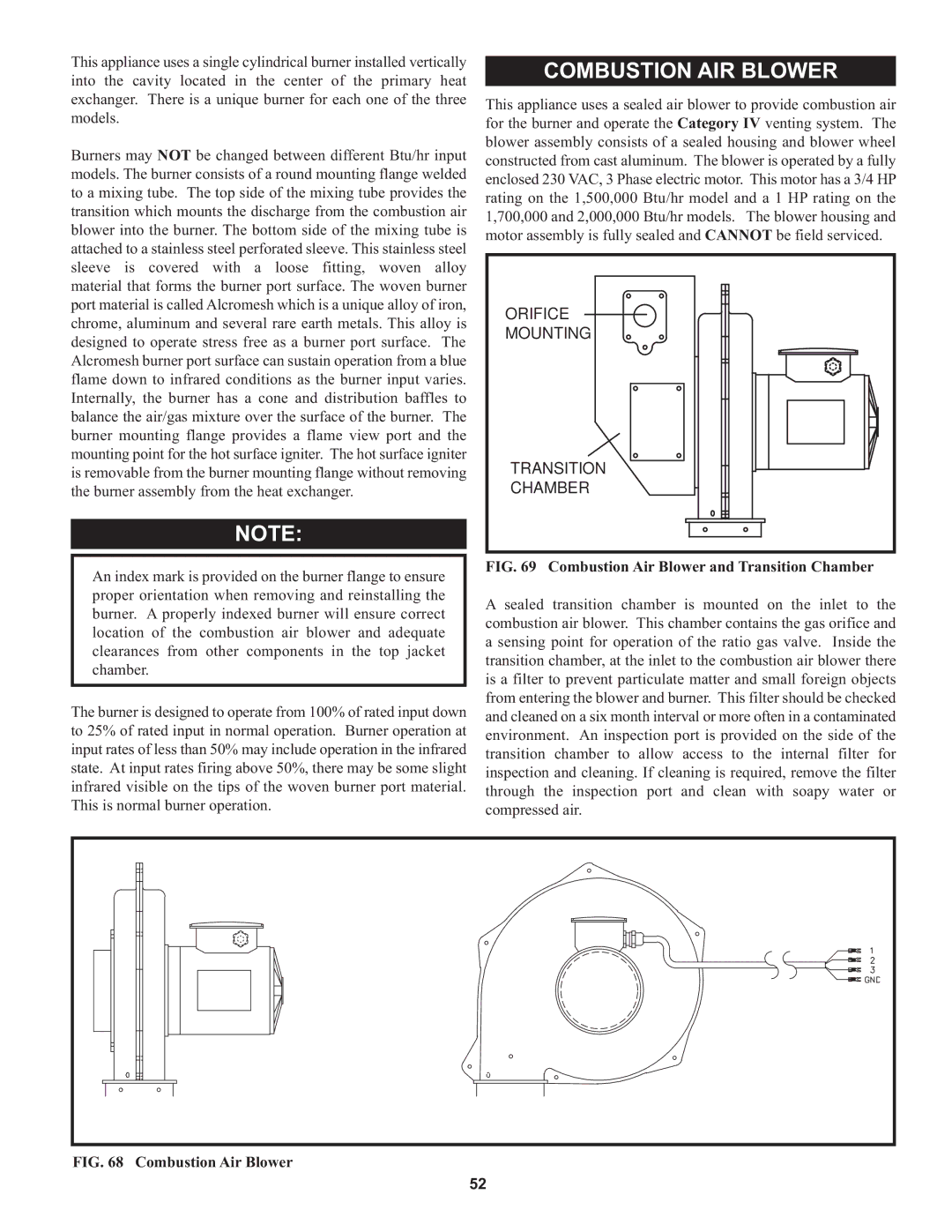 Lochinvar 000 through 2, 1 warranty Combustion AIR Blower, Combustion Air Blower and Transition Chamber 