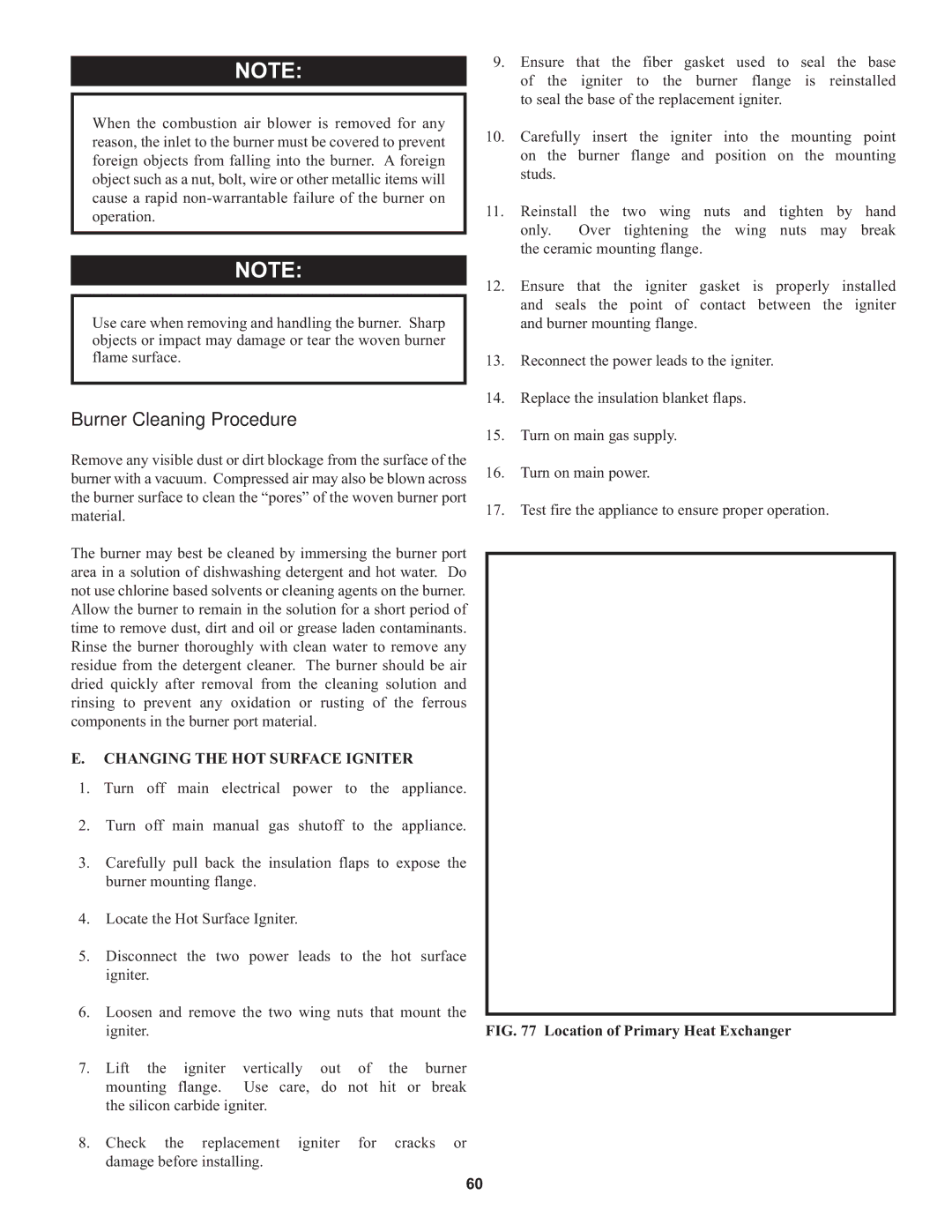 Lochinvar 1, 000 through 2 warranty Burner Cleaning Procedure, Location of Primary Heat Exchanger 