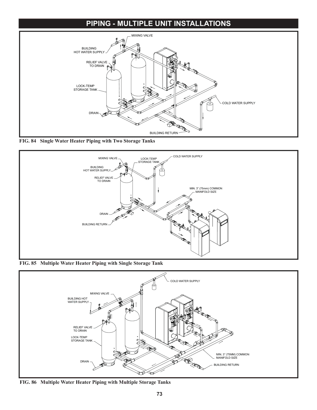 Lochinvar 000 through 2, 1 warranty Piping Multiple Unit Installations, Single Water Heater Piping with Two Storage Tanks 