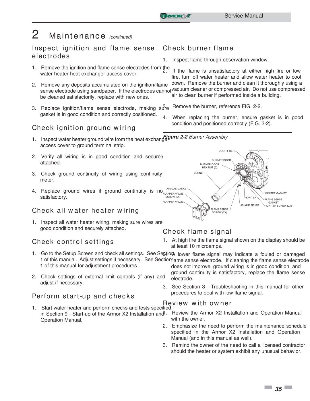 Lochinvar 1.5 Inspect ignition and flame sense electrodes, Check ignition ground wiring, Check all water heater wiring 