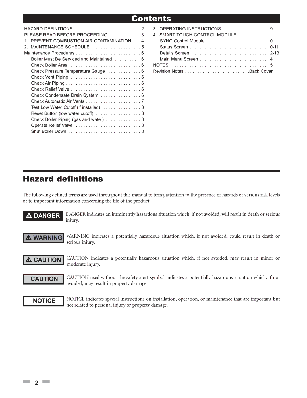 Lochinvar 1.5, 1.3 manual Contents 