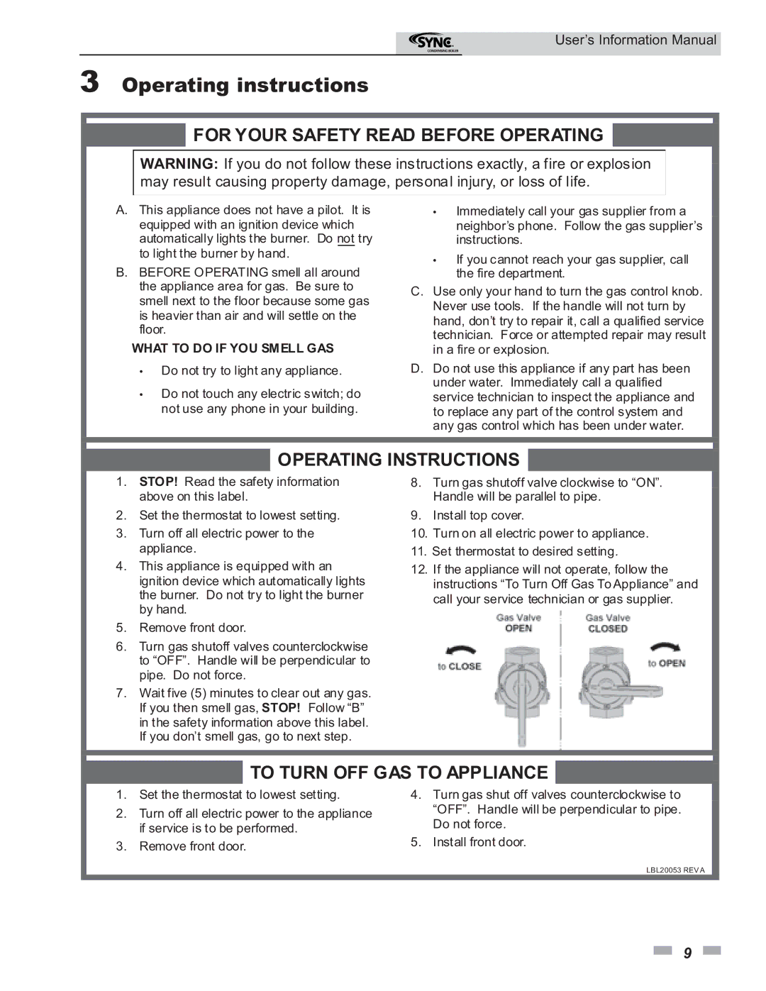 Lochinvar 1.3, 1.5 manual Operating instructions, For Your Safety Read Before Operating 