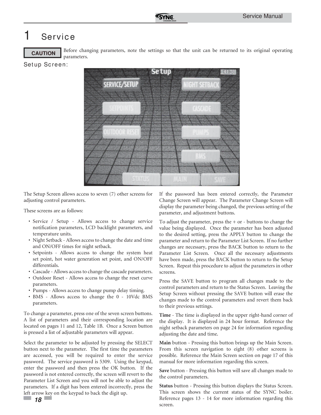 Lochinvar 1.3 service manual Setup Screen 