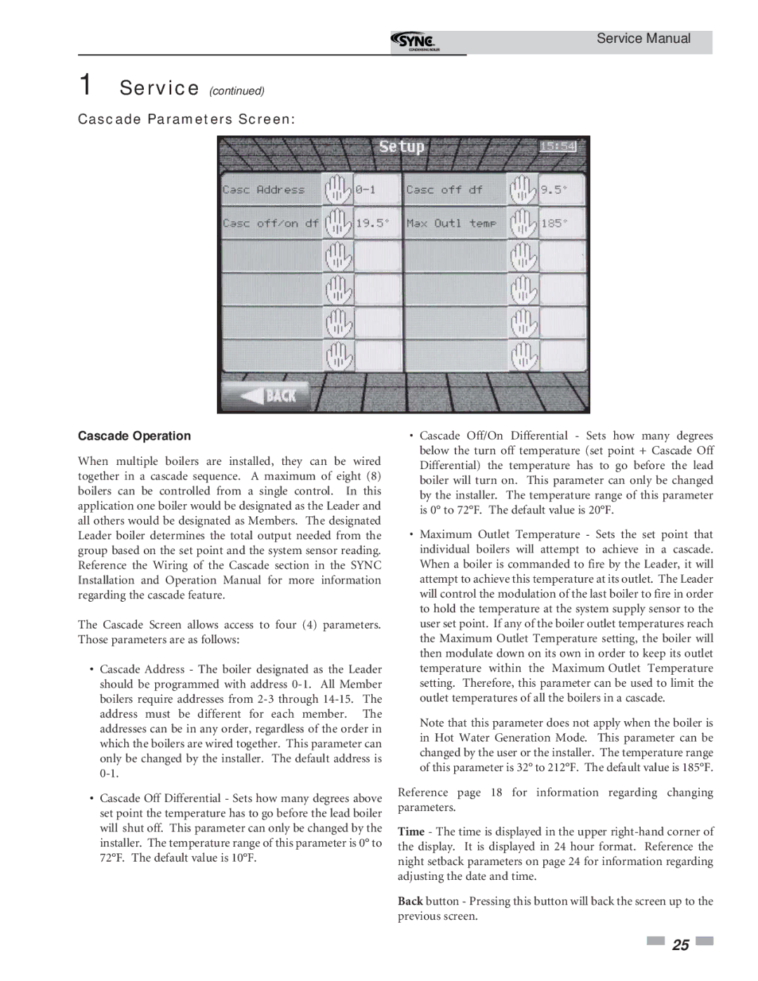 Lochinvar 1.3 service manual Cascade Parameters Screen, Cascade Operation 