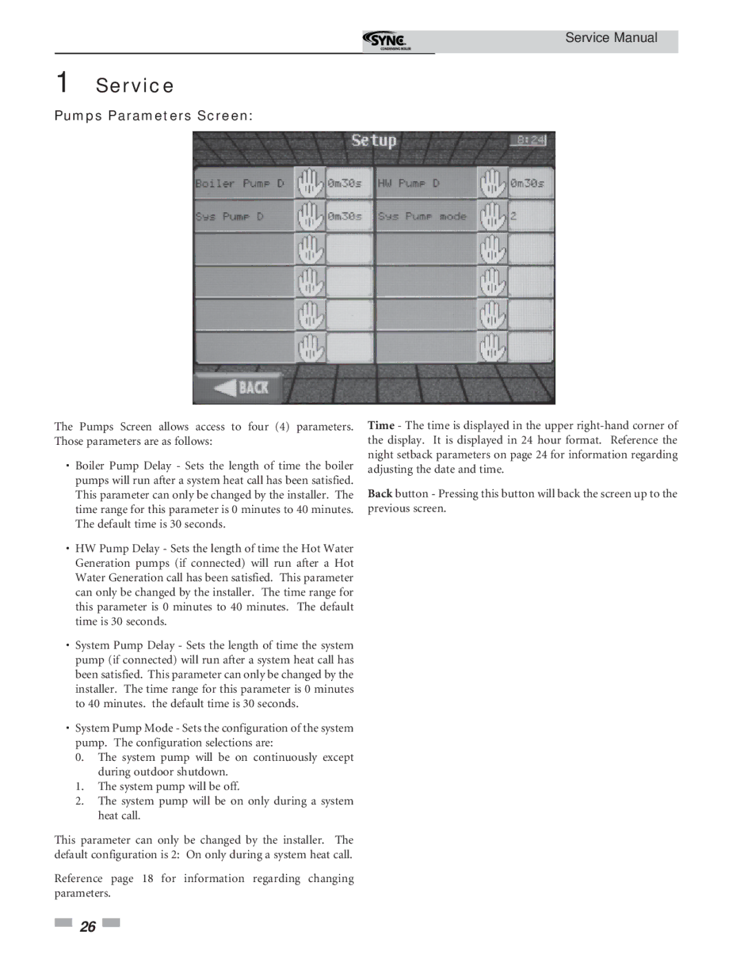 Lochinvar 1.3 service manual Pumps Parameters Screen 