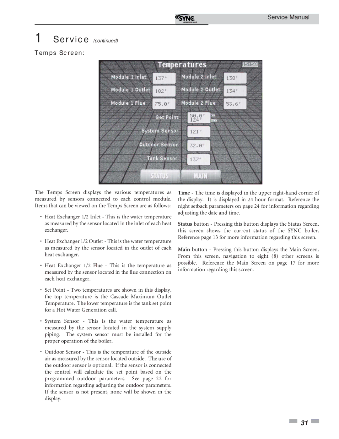 Lochinvar 1.3 service manual Temps Screen 