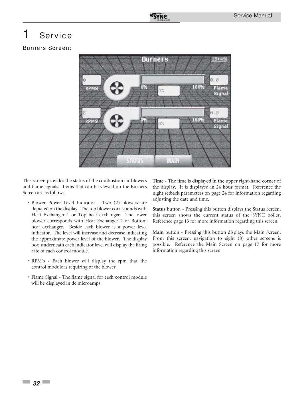 Lochinvar 1.3 service manual Burners Screen 