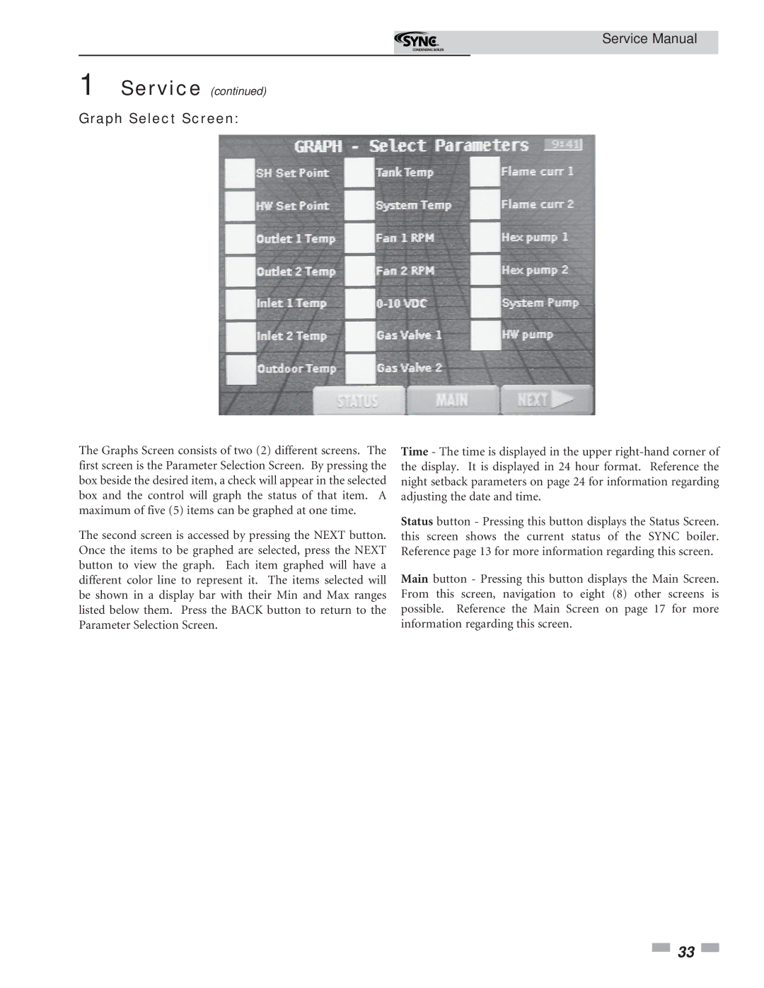 Lochinvar 1.3 service manual Graph Select Screen 