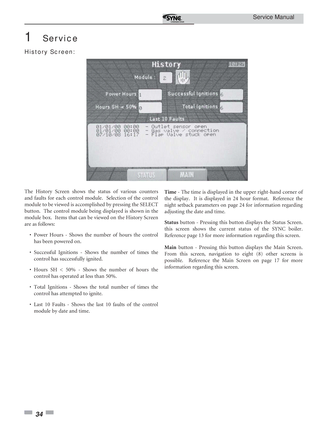 Lochinvar 1.3 service manual History Screen 