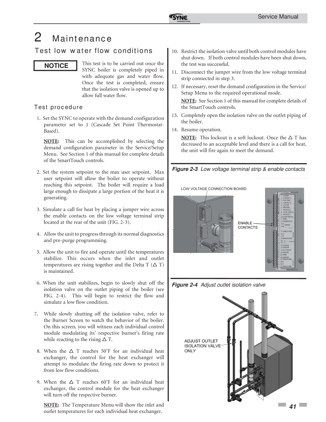 Lochinvar 1.3 service manual Test low water flow conditions, Test procedure 