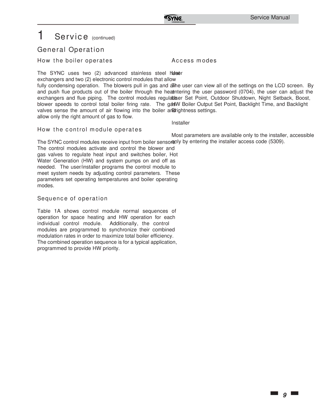 Lochinvar 1.3 General Operation, How the boiler operates, How the control module operates, Sequence of operation 