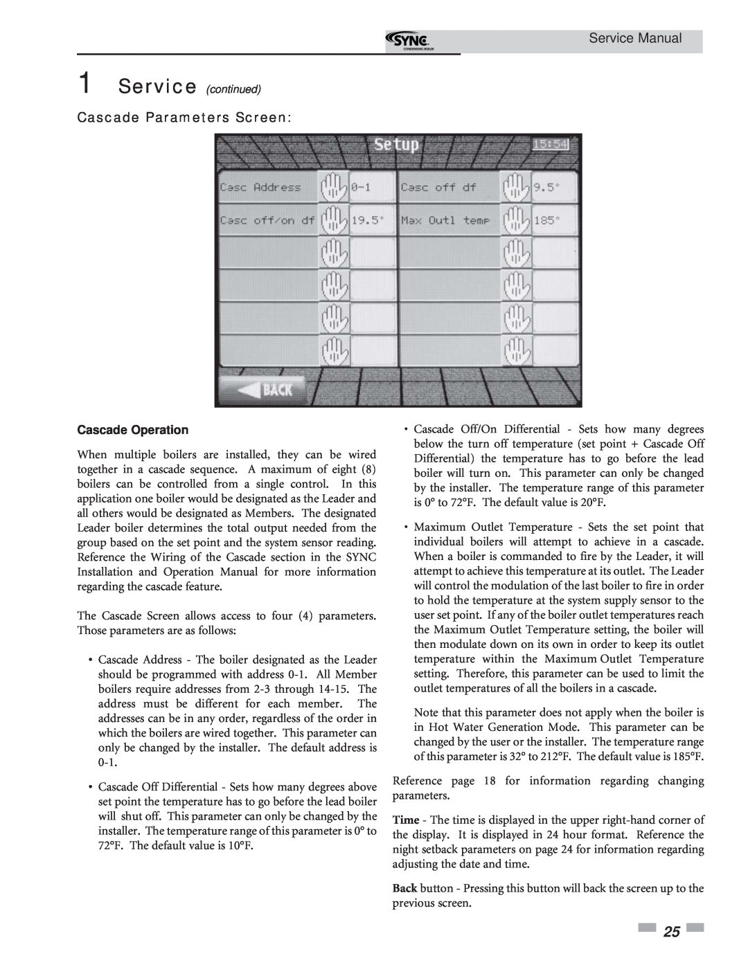 Lochinvar 1.3 service manual Cascade Parameters Screen, Service Manual, Cascade Operation 