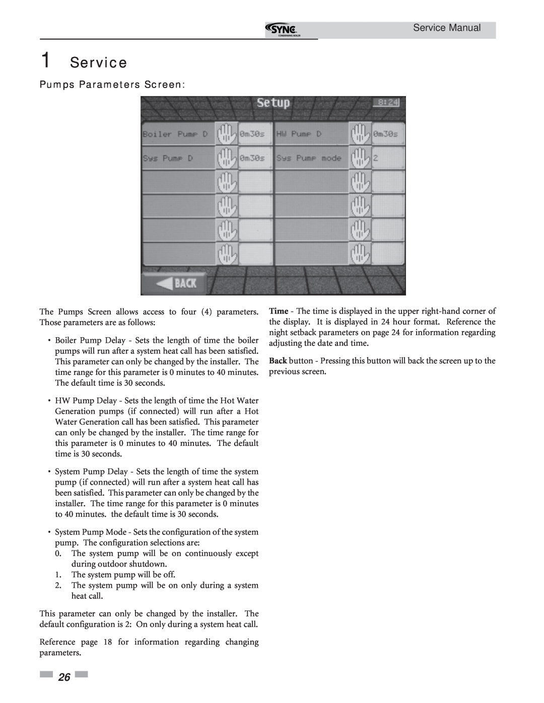 Lochinvar 1.3 service manual Service Manual, Pumps Parameters Screen 