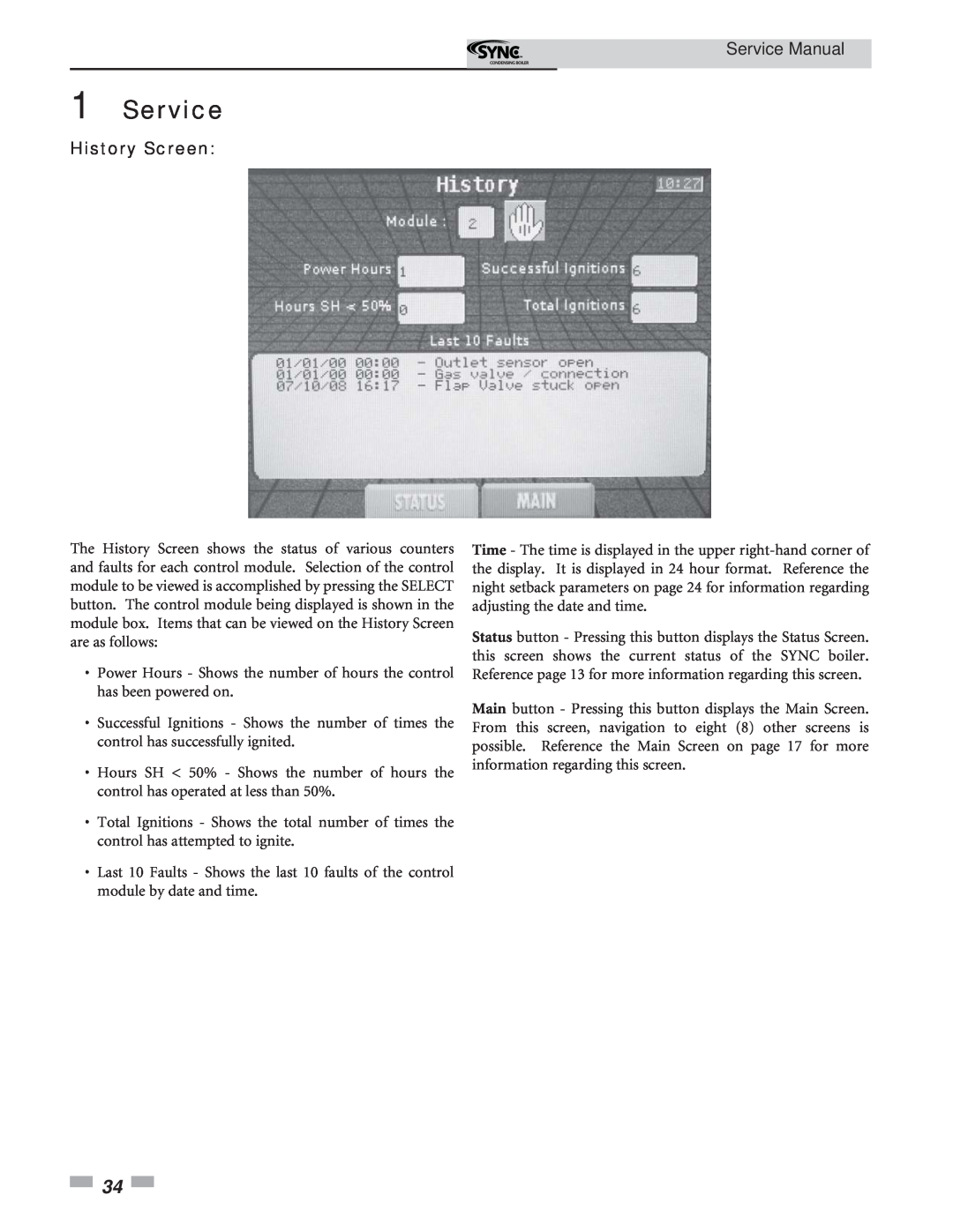 Lochinvar 1.3 service manual Service Manual, History Screen 