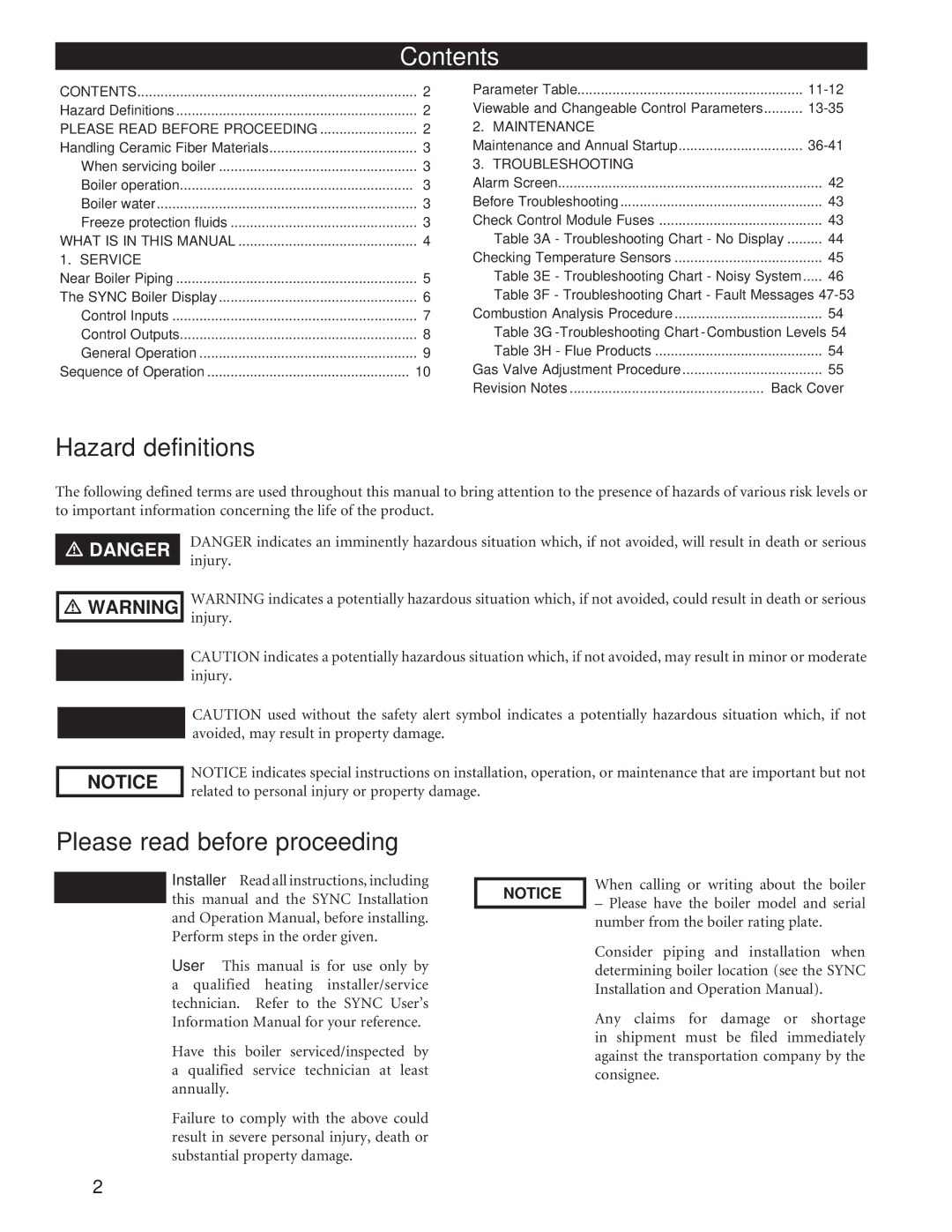 Lochinvar 1 service manual Contents 