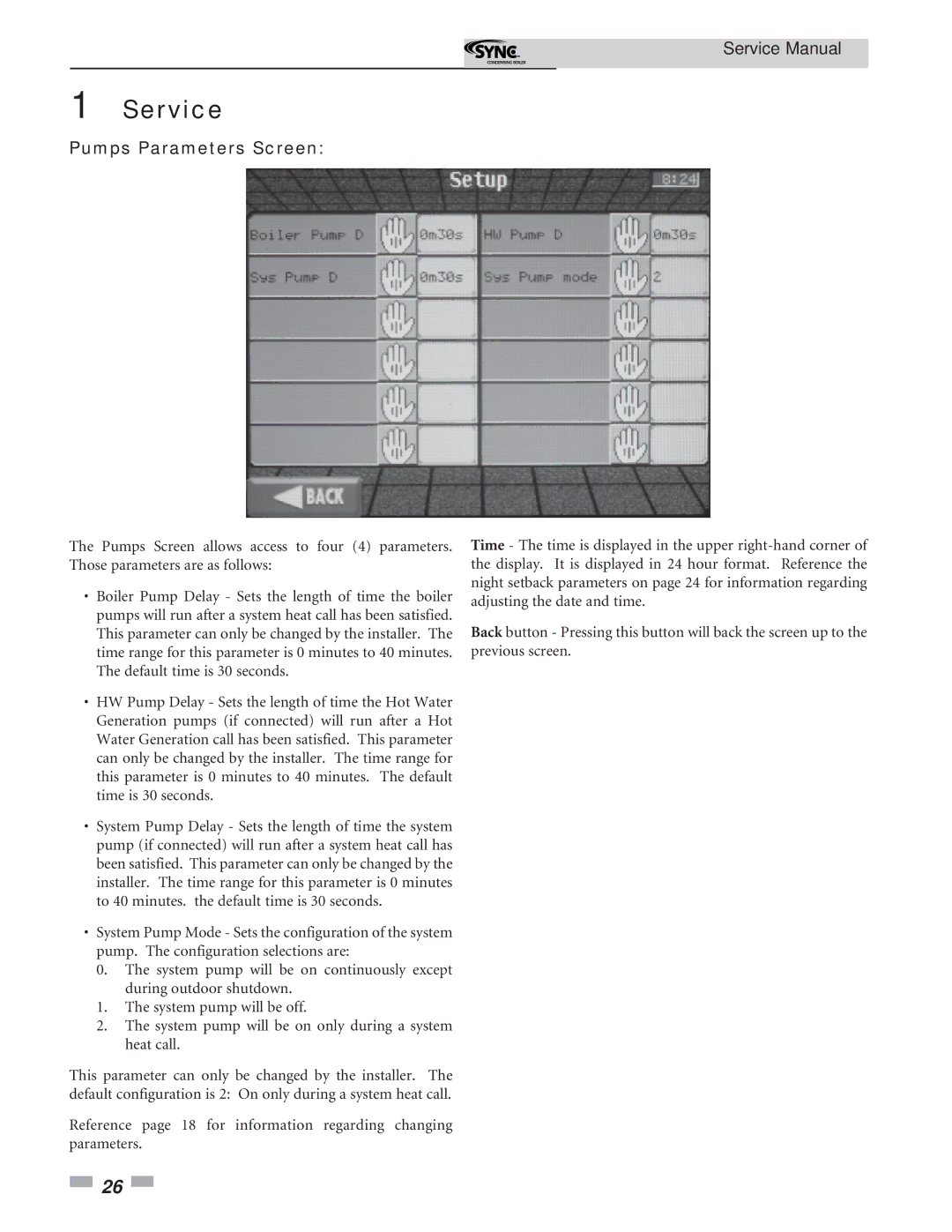 Lochinvar 1 service manual Pumps Parameters Screen 