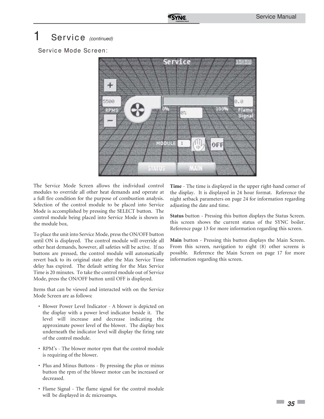 Lochinvar 1 service manual Service Mode Screen 