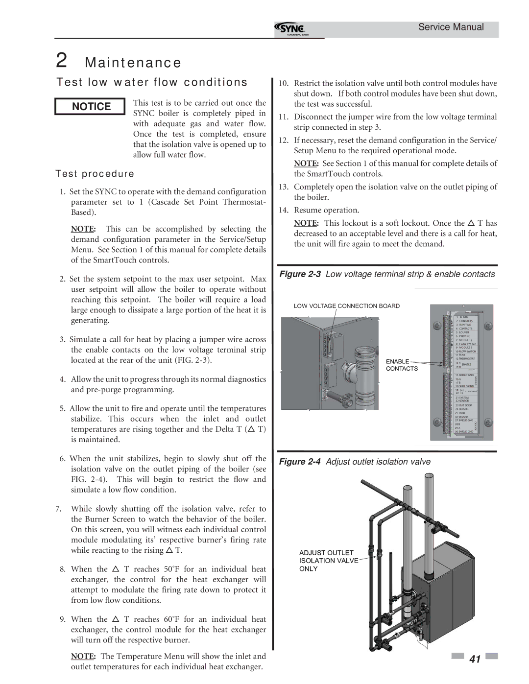 Lochinvar 1 service manual Test low water flow conditions, Test procedure 