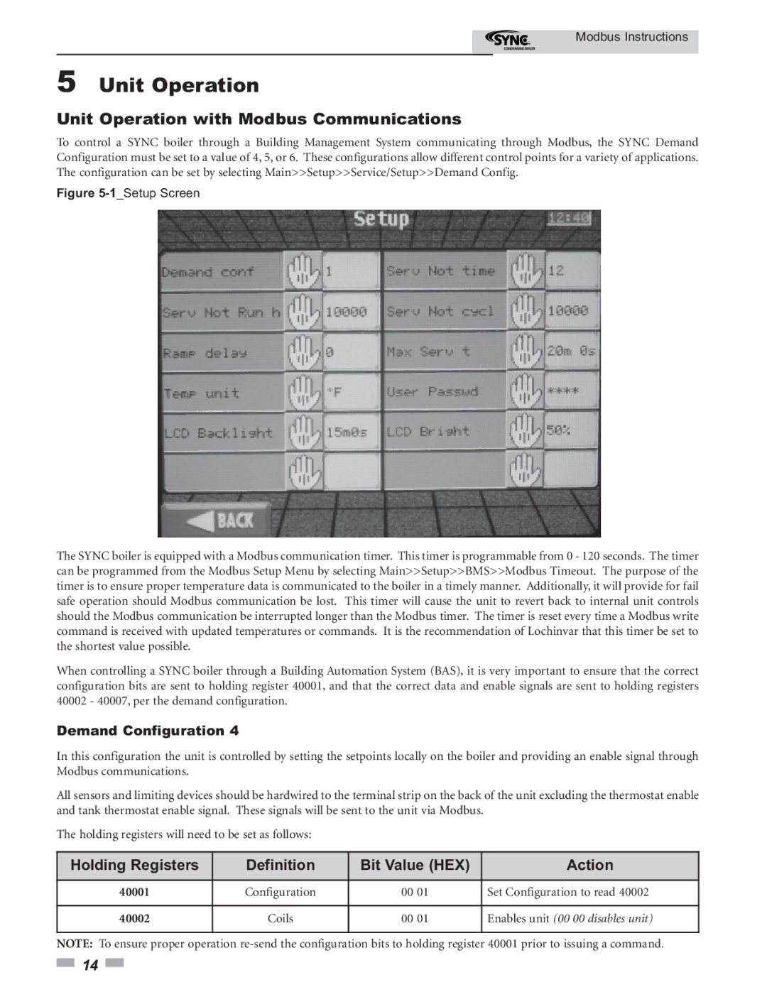 Lochinvar 1.0- 1.3- 1.5 operation manual Unit Operation with Modbus Communications, Demand Configuration 