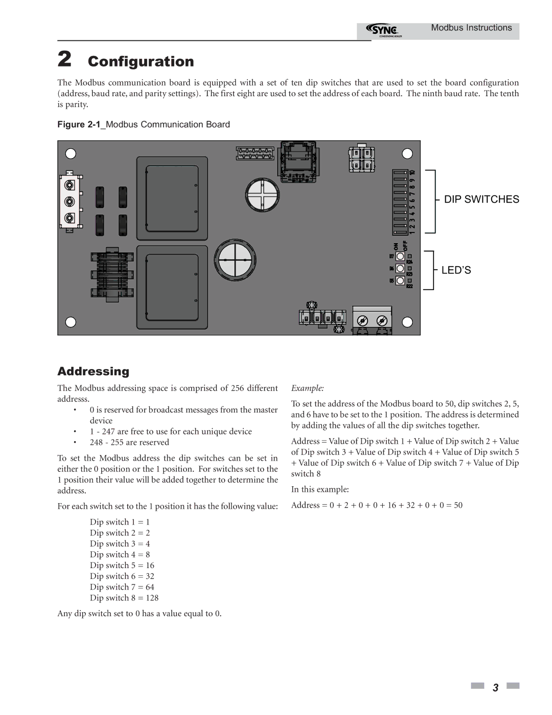 Lochinvar 1.0- 1.3- 1.5 operation manual Configuration, Addressing 