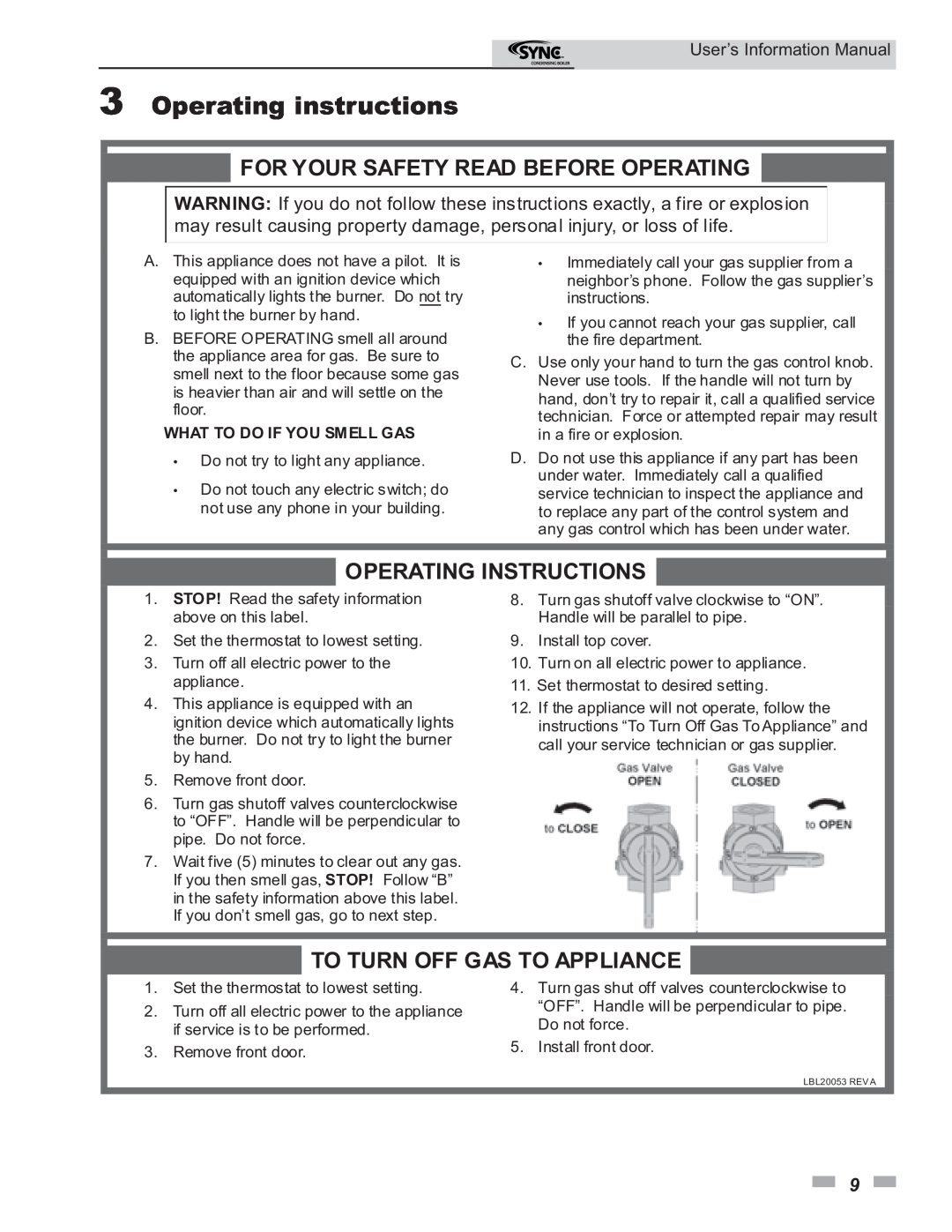Lochinvar 1.3, 1.5, 1.0 manual 3Operating instructions, For Your Safety Read Before Operating, Operating Instructions 
