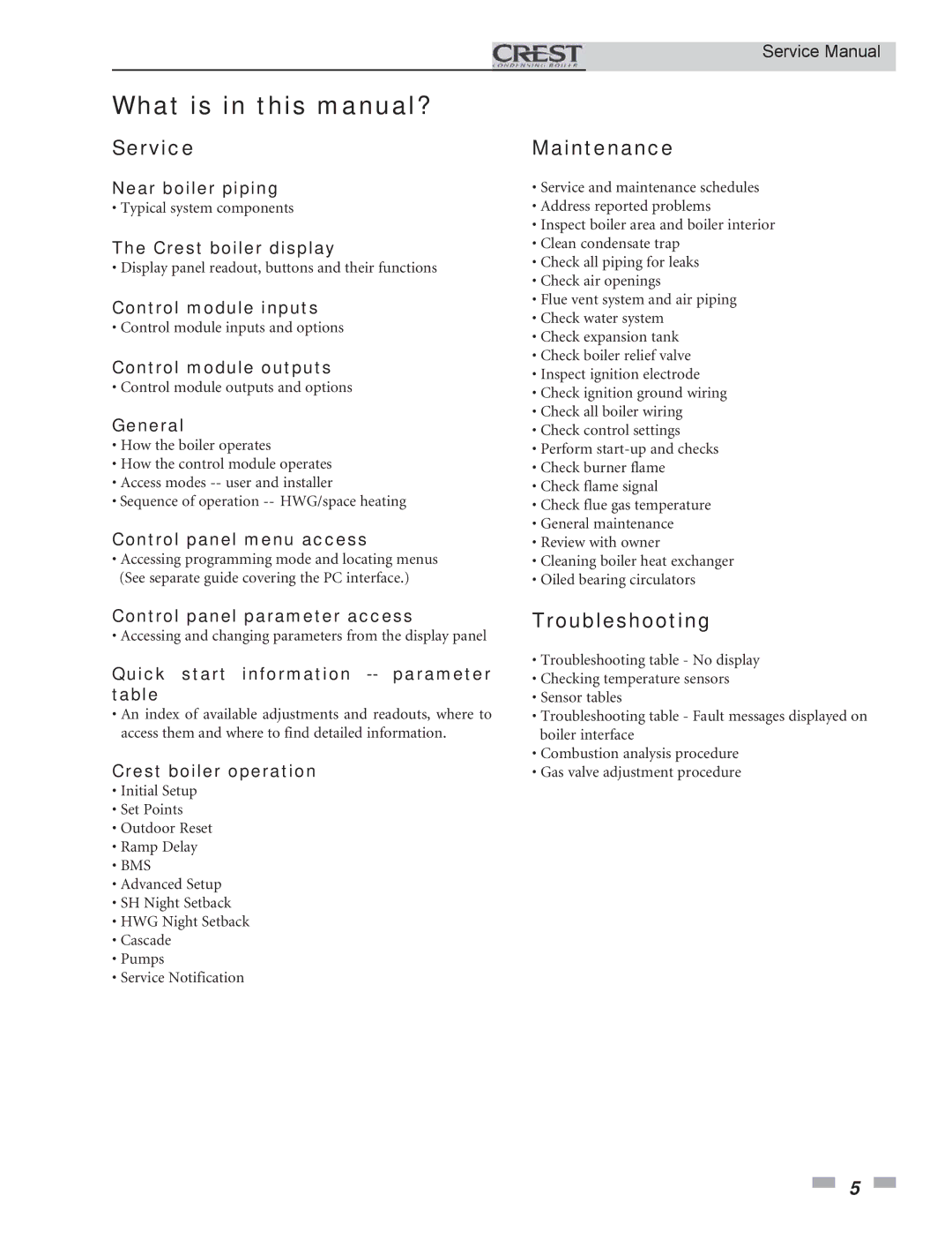 Lochinvar 1.5, 3.5, 2.5 service manual What is in this manual?, Service, Maintenance, Troubleshooting 