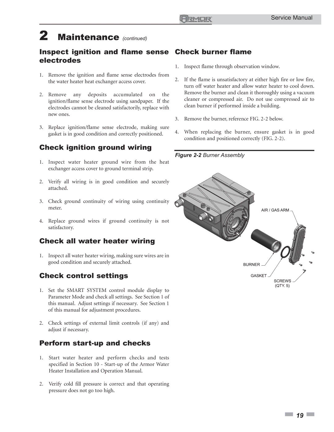 Lochinvar 150 - 500 service manual Check ignition ground wiring, Check all water heater wiring, Check control settings 