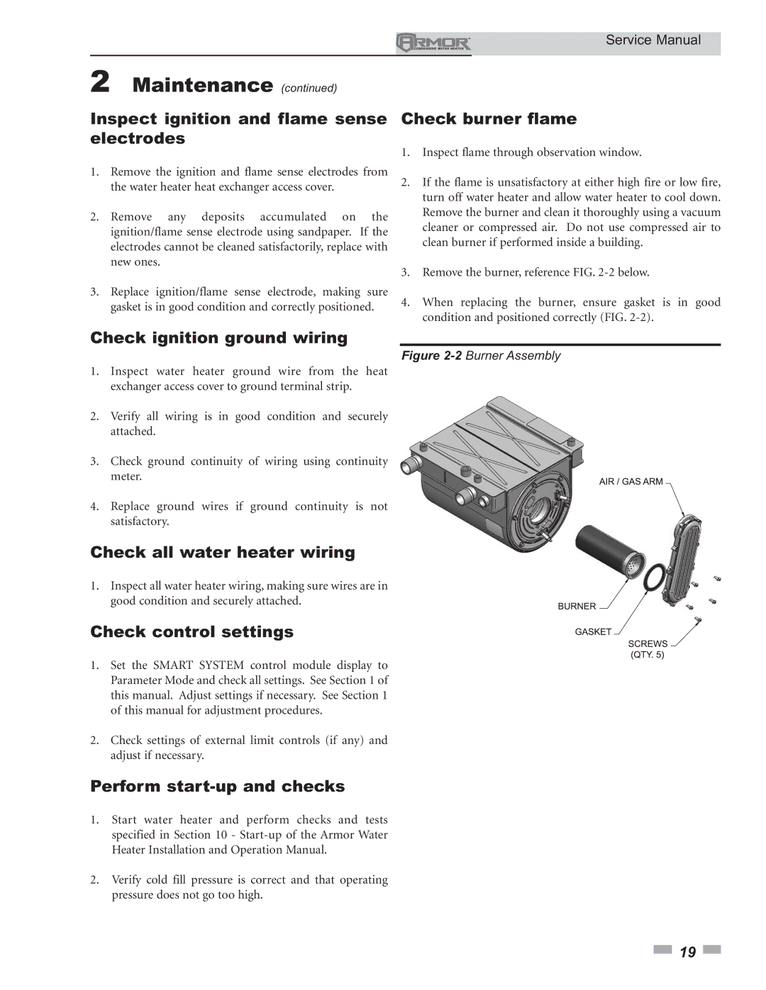 Lochinvar 150 - 800 service manual Check ignition ground wiring, Check all water heater wiring, Check control settings 