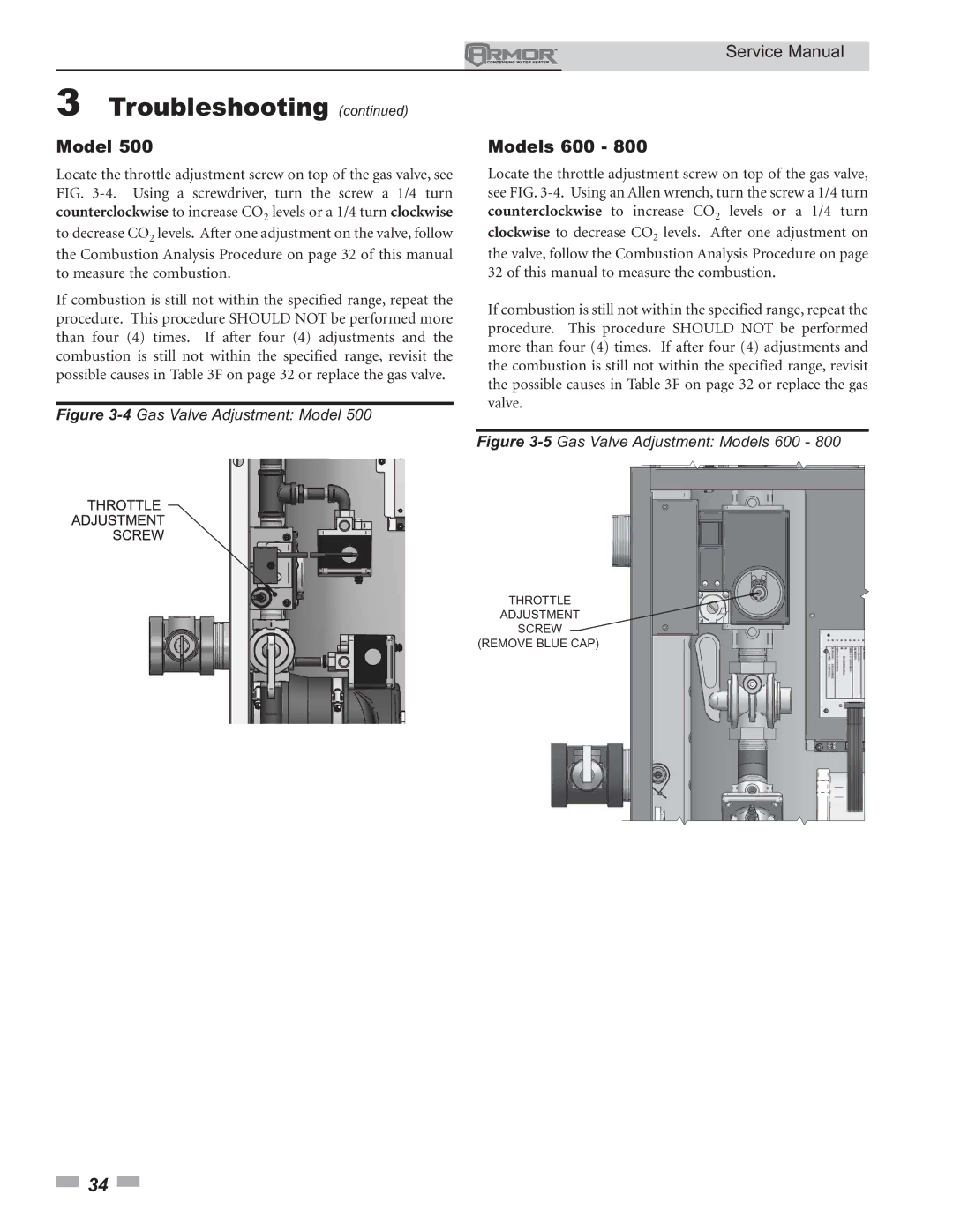 Lochinvar 150 - 800 service manual Models 600, 4Gas Valve Adjustment Model 