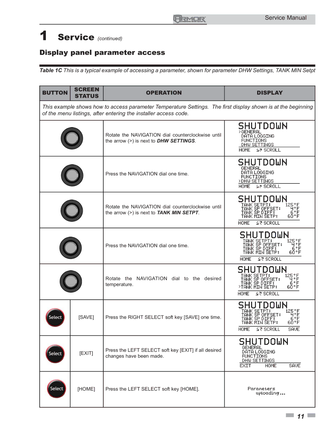 Lochinvar 151 - 801 service manual Display panel parameter access 