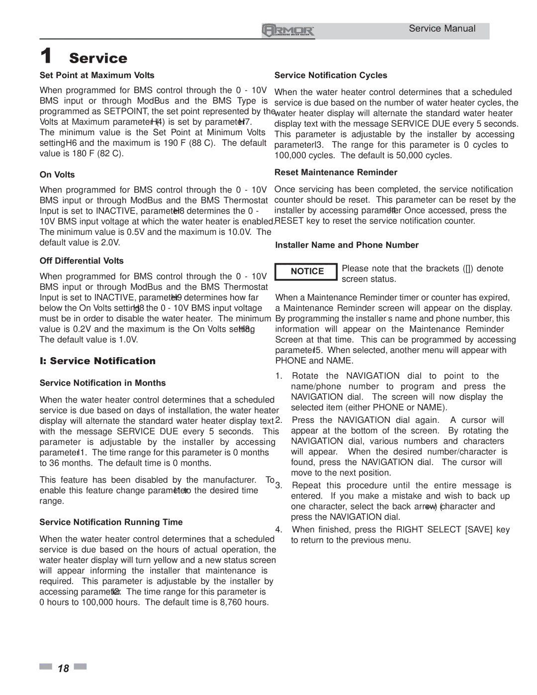 Lochinvar 151 - 801 service manual Service Notification 