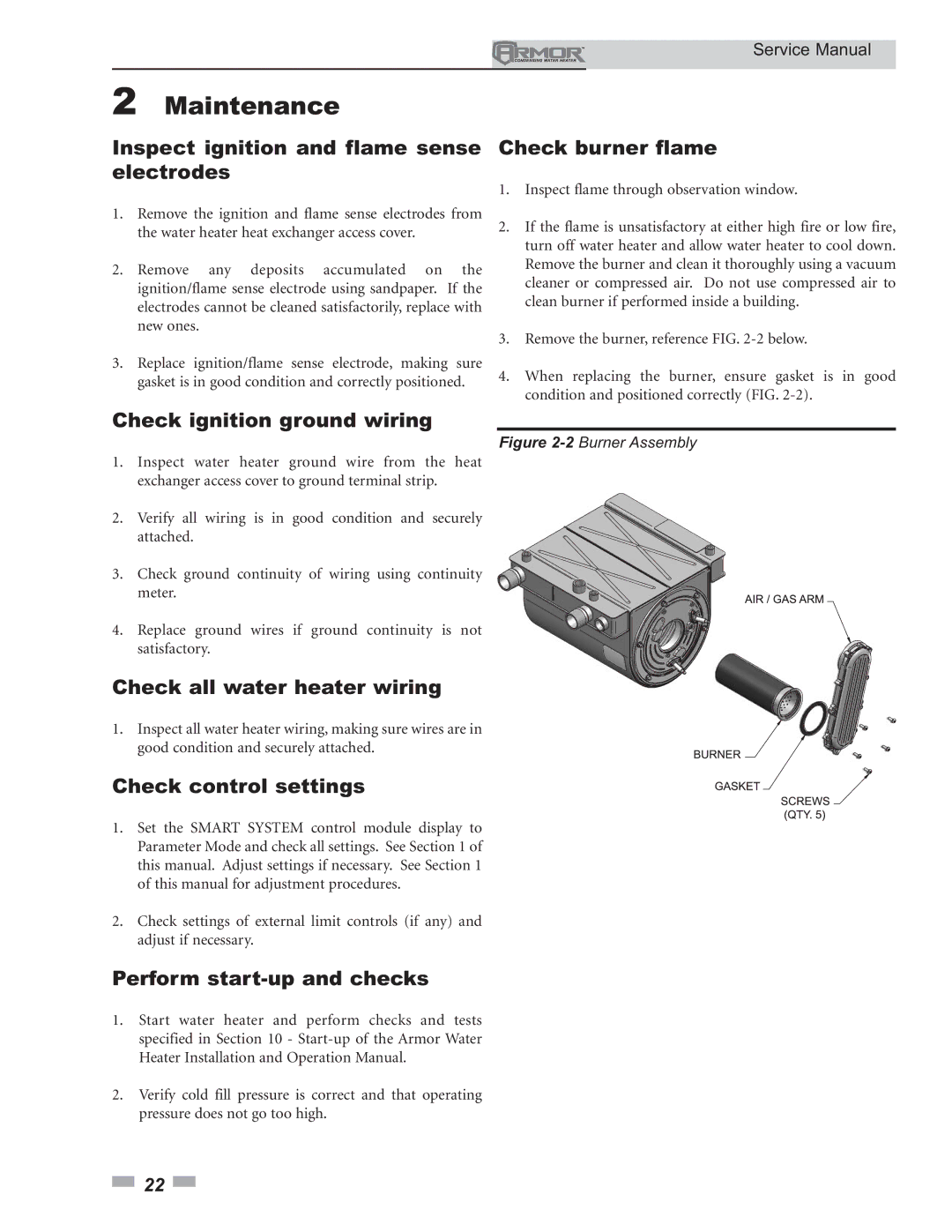 Lochinvar 151 - 801 service manual Check ignition ground wiring, Check all water heater wiring, Check control settings 