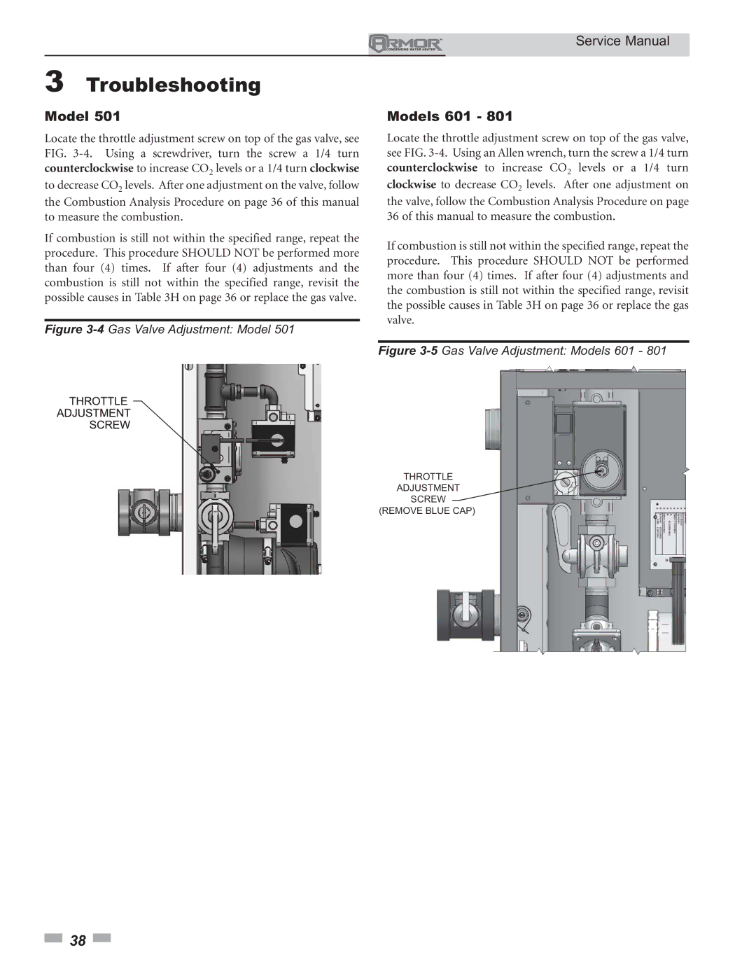 Lochinvar 151 - 801 service manual Models 601, 4Gas Valve Adjustment Model 