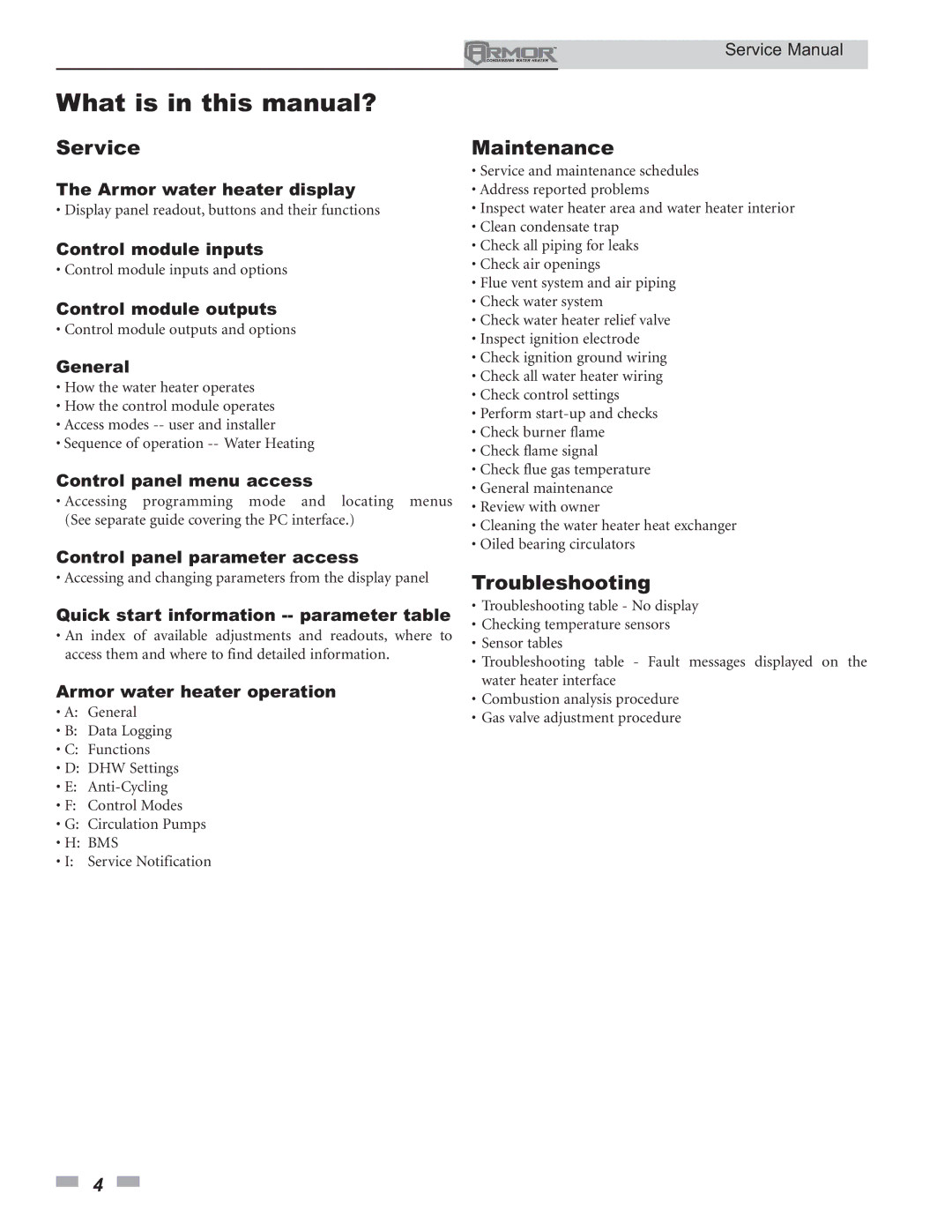 Lochinvar 151 - 801 service manual What is in this manual?, Service, Maintenance, Troubleshooting 